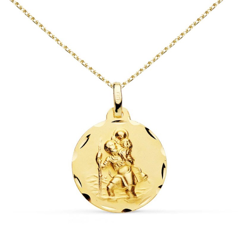 Collier - Médaille Saint Christophe Or Jaune - Chaîne Dorée - Gravure Offerte
