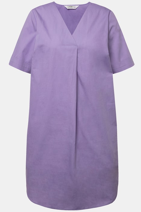 Longbluse, Popeline, V-Ausschnitt, Halbarm