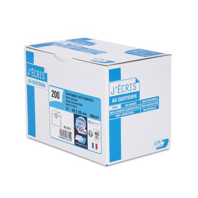 GPV - 200 Enveloppes DL 110 x 220 mm - 100 gr - sans fenêtre - blanc
