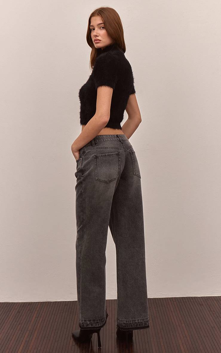 Gris Clair Jean Droit Bleu Moyen À Ourlet Brut