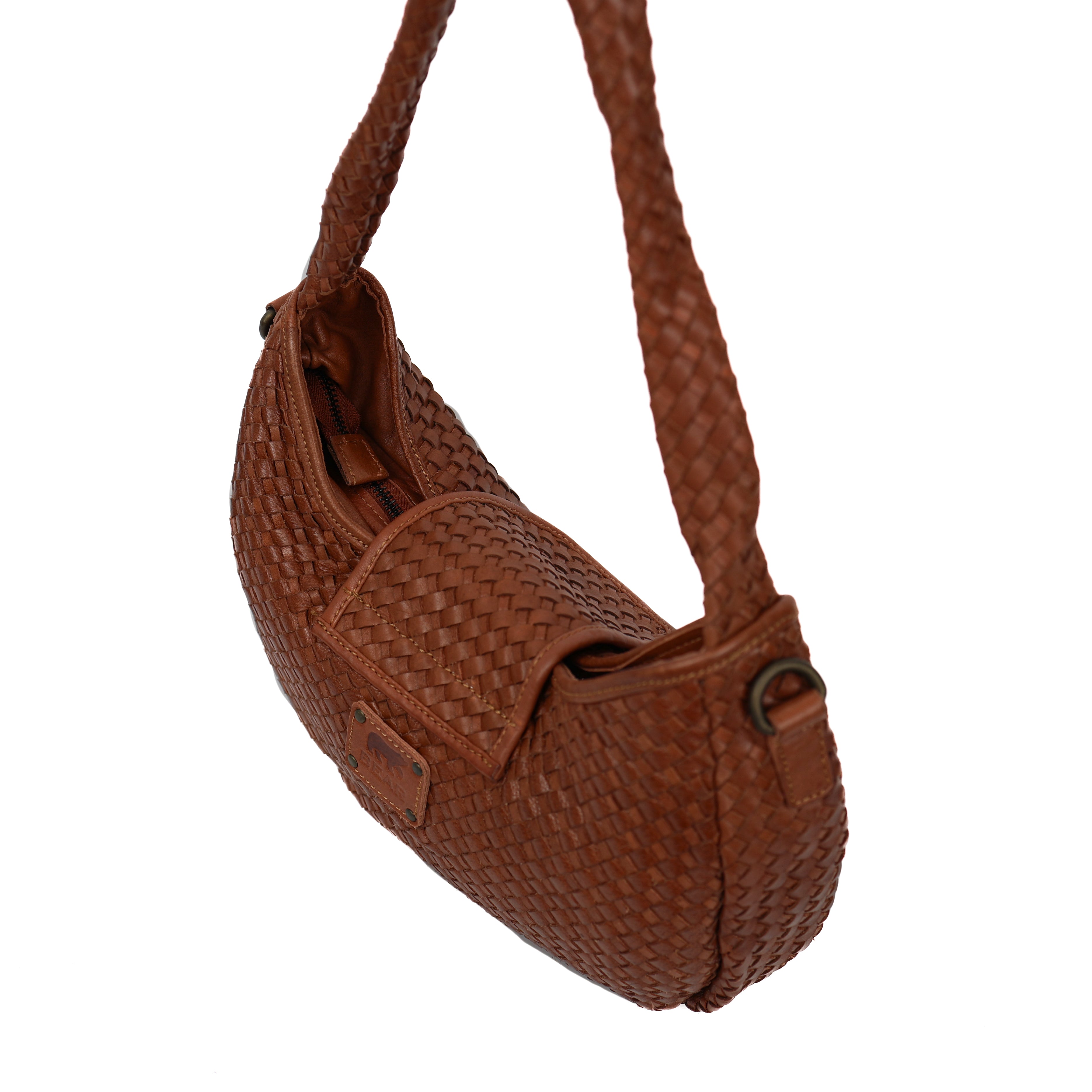 Gevlochten buideltasje 'Amelie' cognac Cognac