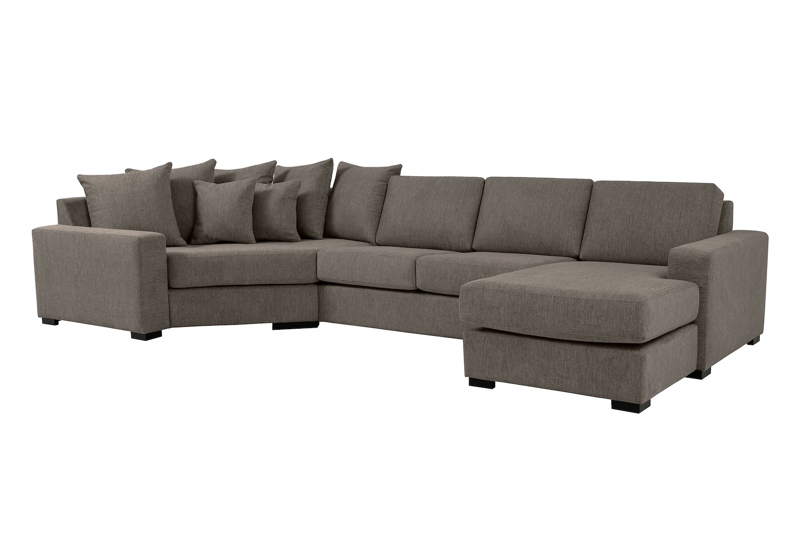 Modern Living U-sofa Cosy Corner venstre og 2-seter med sjeselong høyre.Tekstil Brego 14 Latte med Arm A og ben 2 sortbeiset eik.