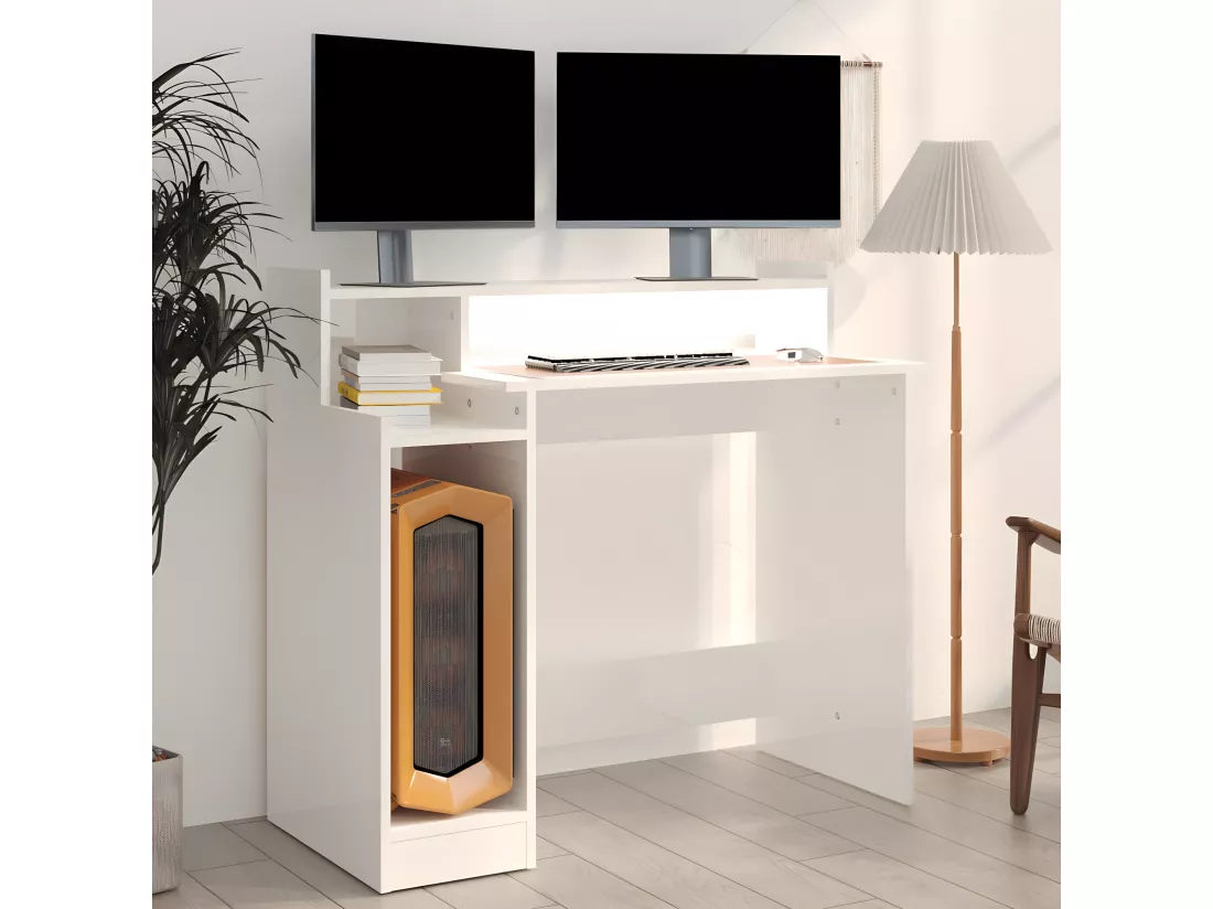 Bureau lumières LED Blanc brillant 97x45x90cm Bois d'ingénierie