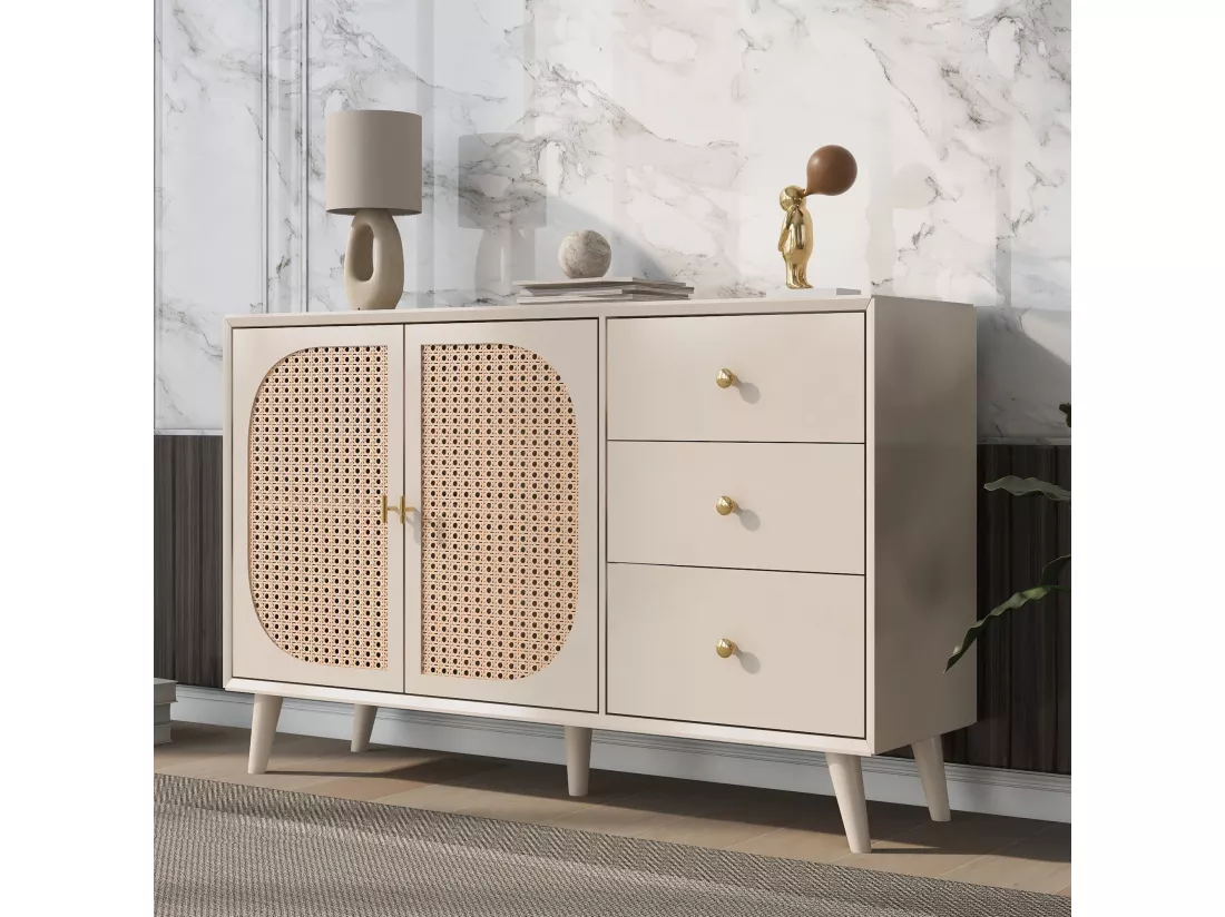 Buffet crème blanc cassé avec portes et tiroirs,d120 cm×h82,5 cm