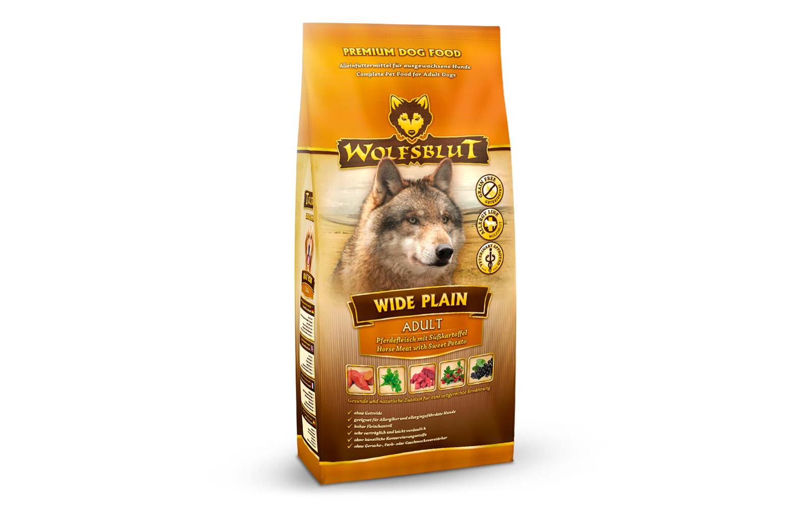 Trockenfutter Dog Wide Plain Adult, 12.5 kgMit Pferd und Süsskartoffel