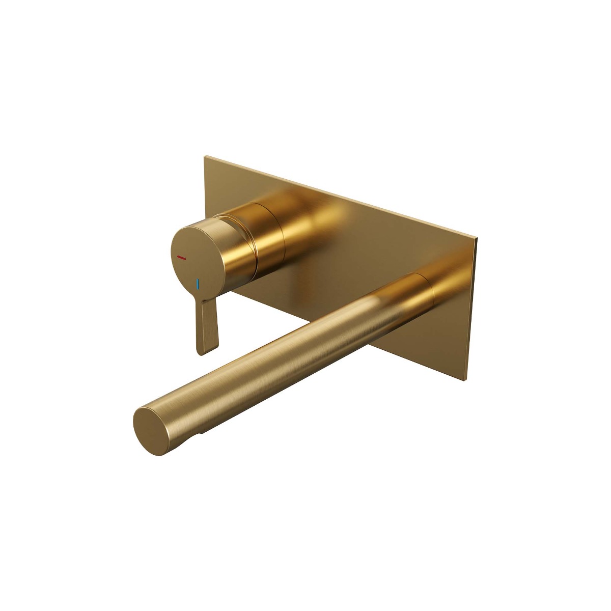 Brauer Gold Edition ColdStart wastafelkraan inbouw rechte uitloop met achterplaat model E2 geborsteld messing PVD