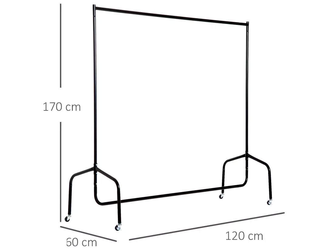 Portant tringle à vêtements acier charge max. 140 Kg dim. 120L x 60l x 170H cm noir