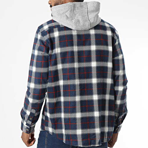 Chemise Manches Longues Capuche A Carreaux Groudon Bleu Marine