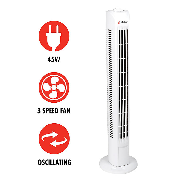 Ventilateur colonne 78 cm 45W noir, 3 vitesses