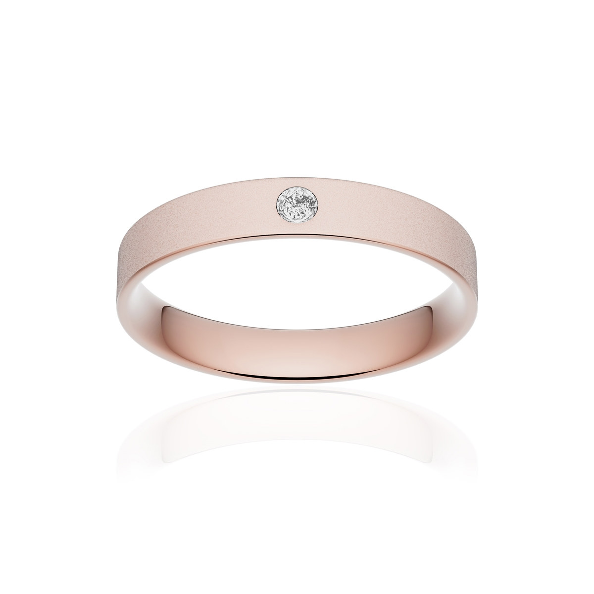 Alliance or 375 rose sablé ruban plat confort 3,5mm diamant brillant