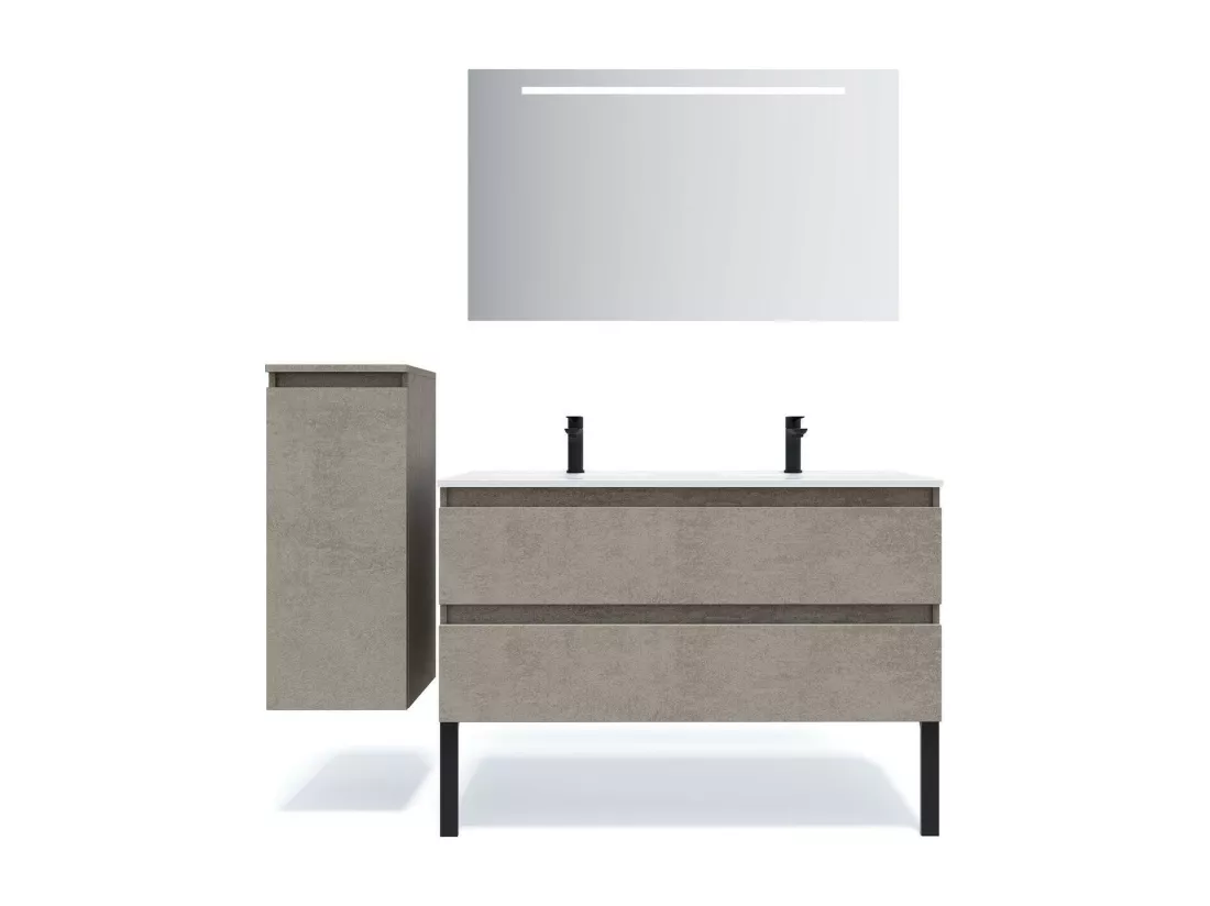 Meuble de salle de bain suspendu double vasque intégrée 120cm 2 tiroirs façon Béton - Hudson