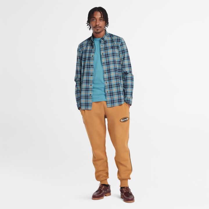 Camisa xadrez de popeline stretch para homem na cor azul