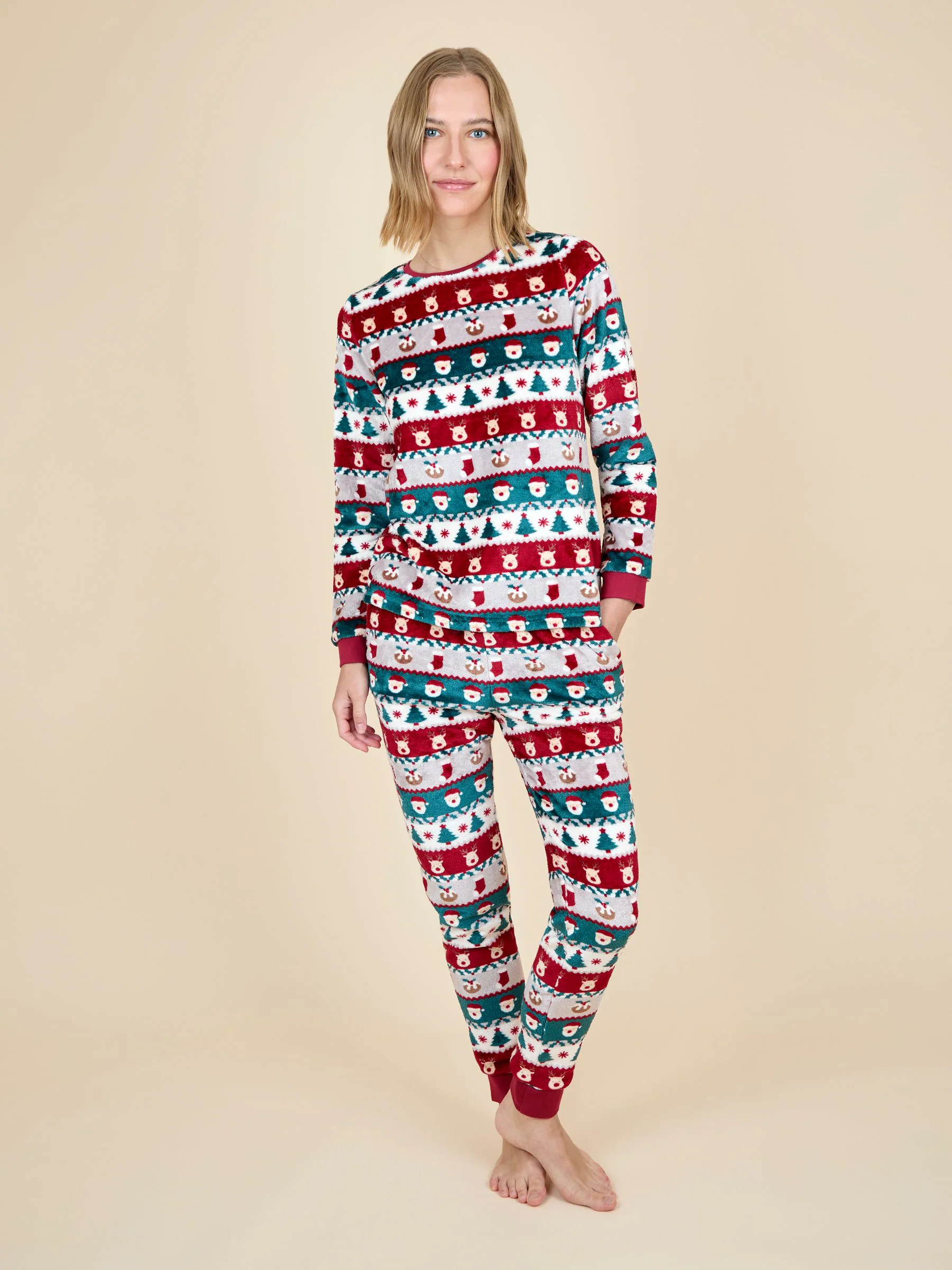 JoJo Maman Bébé Women's Christmas Fair Isle Fleece Pyjama Set