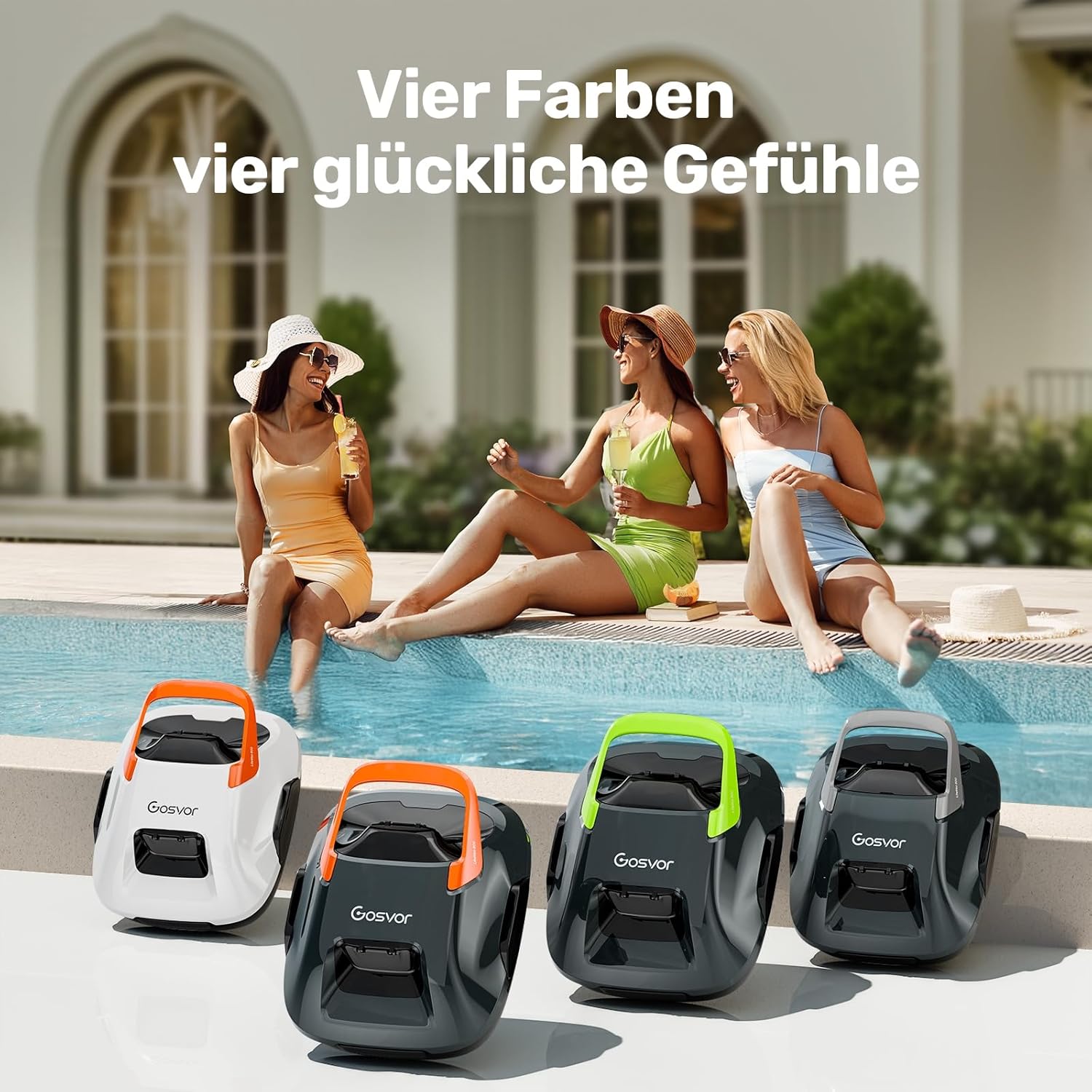 Poolroboter, Akku Poolsauger mit 90 Min. Reinigungszeit, Einfach zu Bedienen, Selbstparkfunktion, Poolsauger Bodensauger Ideal für 80 ㎡ Oberirdische Pools, Grau-Orange