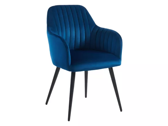 Lot de 6 chaises avec accoudoirs en velours et métal noir - Bleu - ELEANA