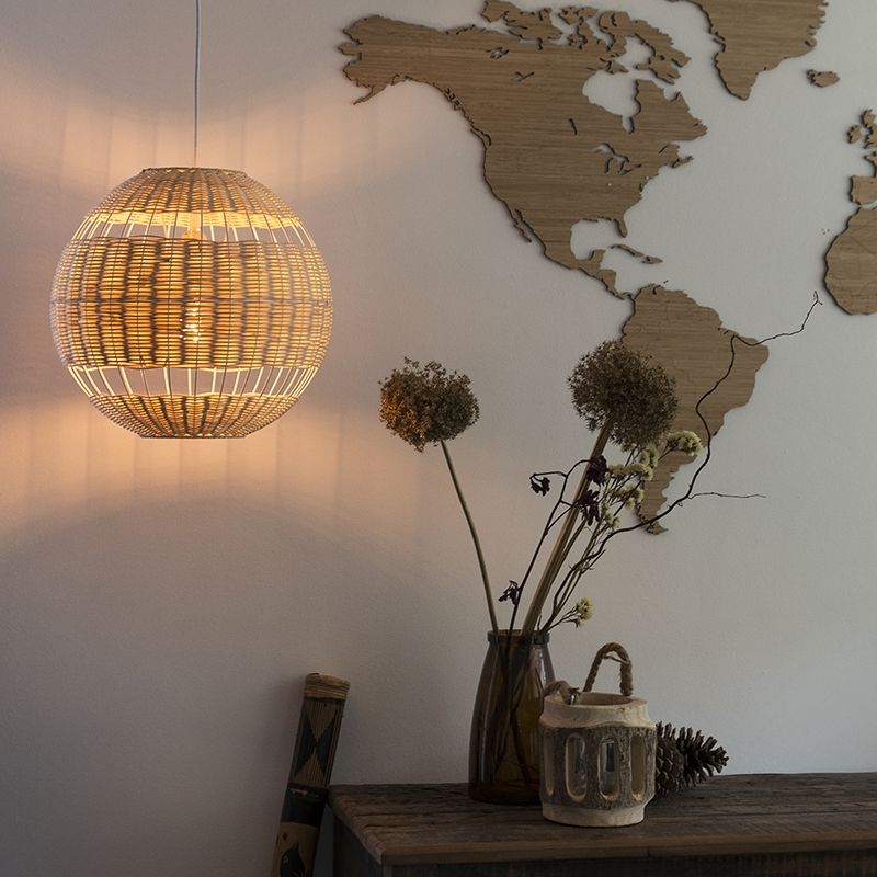 Landelijke hanglamp wit met rotan - Rattan