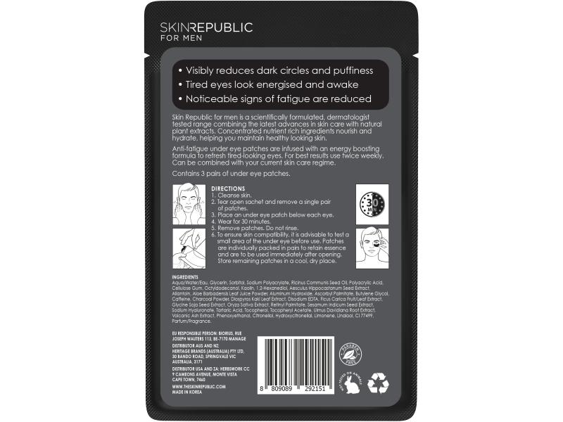 SkinRepublic Augenmaske Men's Anti-Fatigue 6 Stück Maske für den Energie-Kick