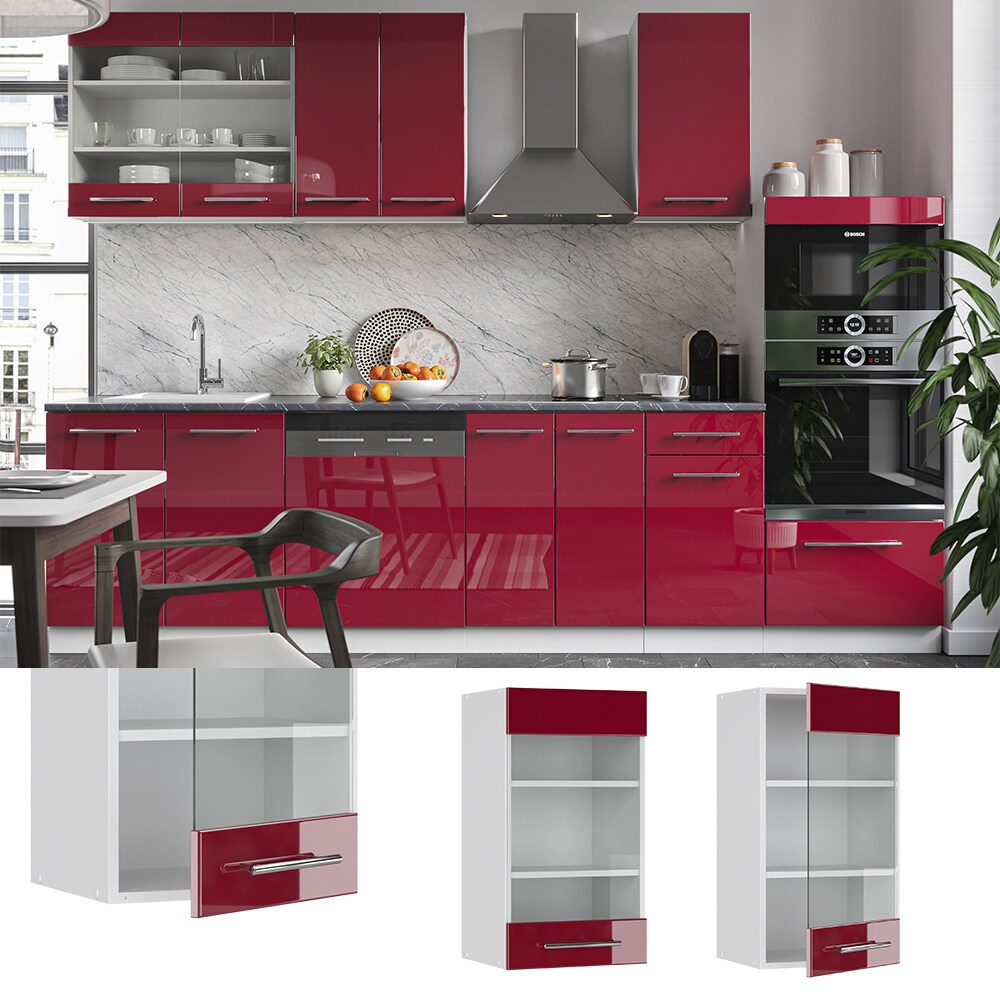 VICCO Hängeglasschrank 40 cm Bordeaux Hochglanz Küchenschrank Hängeschrank Küchenzeile Fame-Line