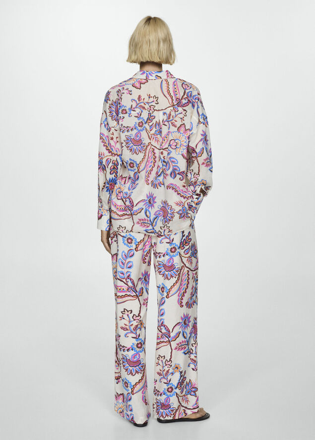 MANGO Floral print straight trousers Light beige
