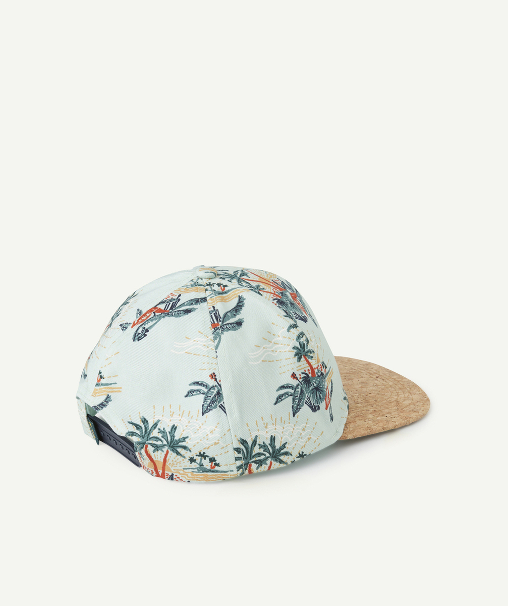 casquette garçon verte imprimé palmiers avec visière effet liège