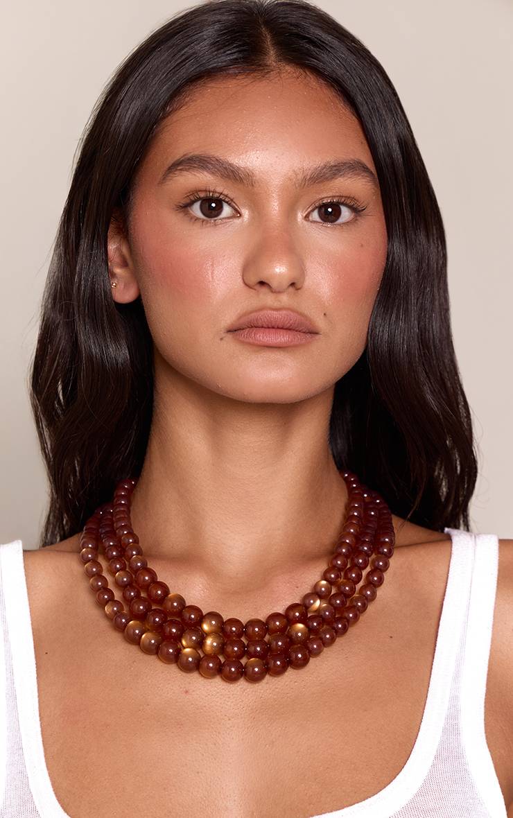 Marron Collier Superposé À Perles Ambrées