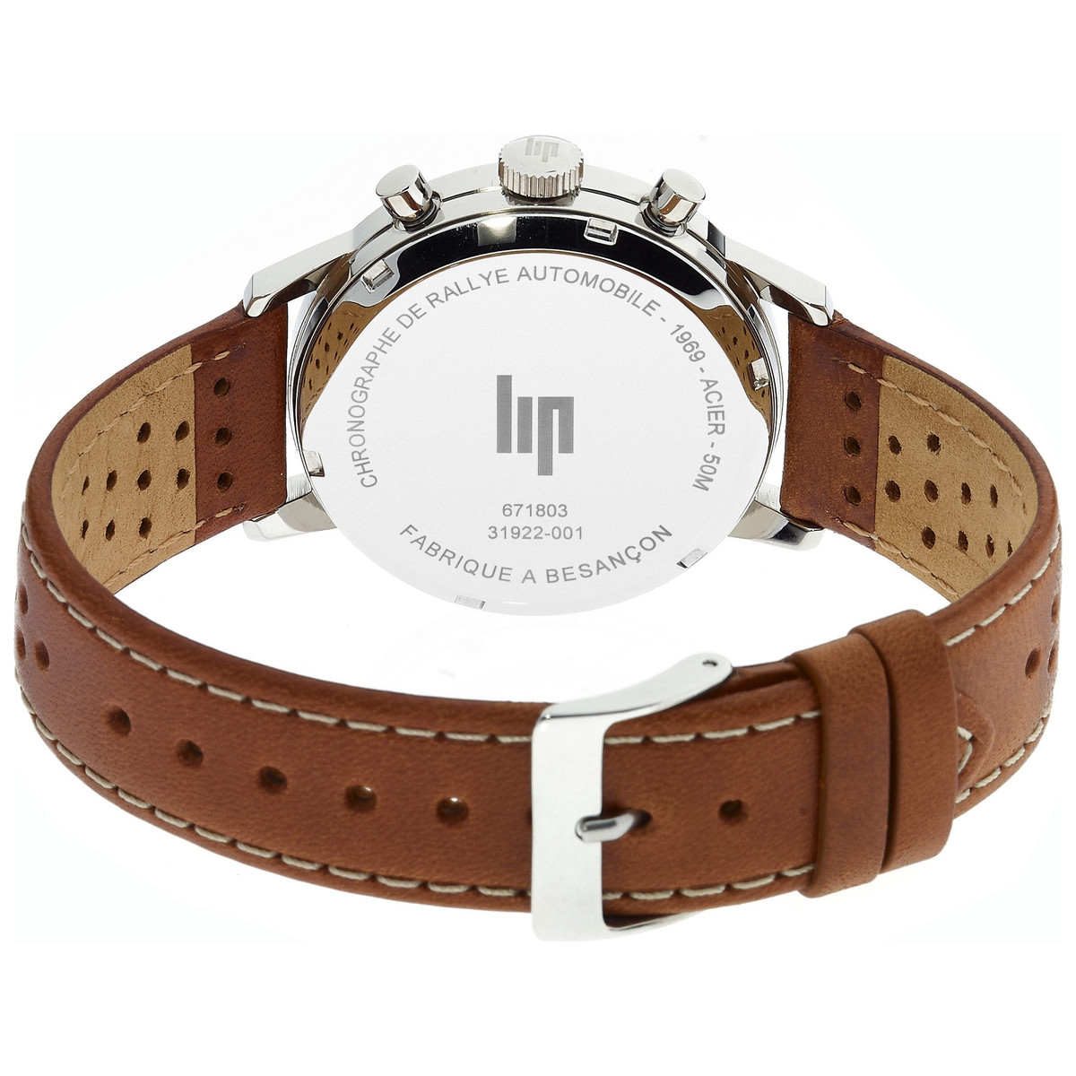 Montre Lip homme chronographe acier cuir marron