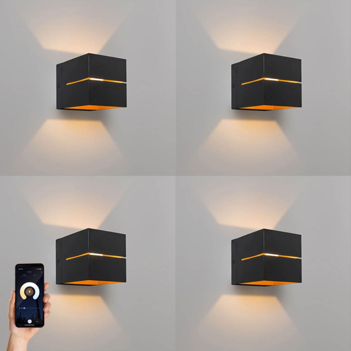 Set van 4 smart wandlampen zwart met goud 9,7 cm incl. Wifi G9 - Transfer Groove