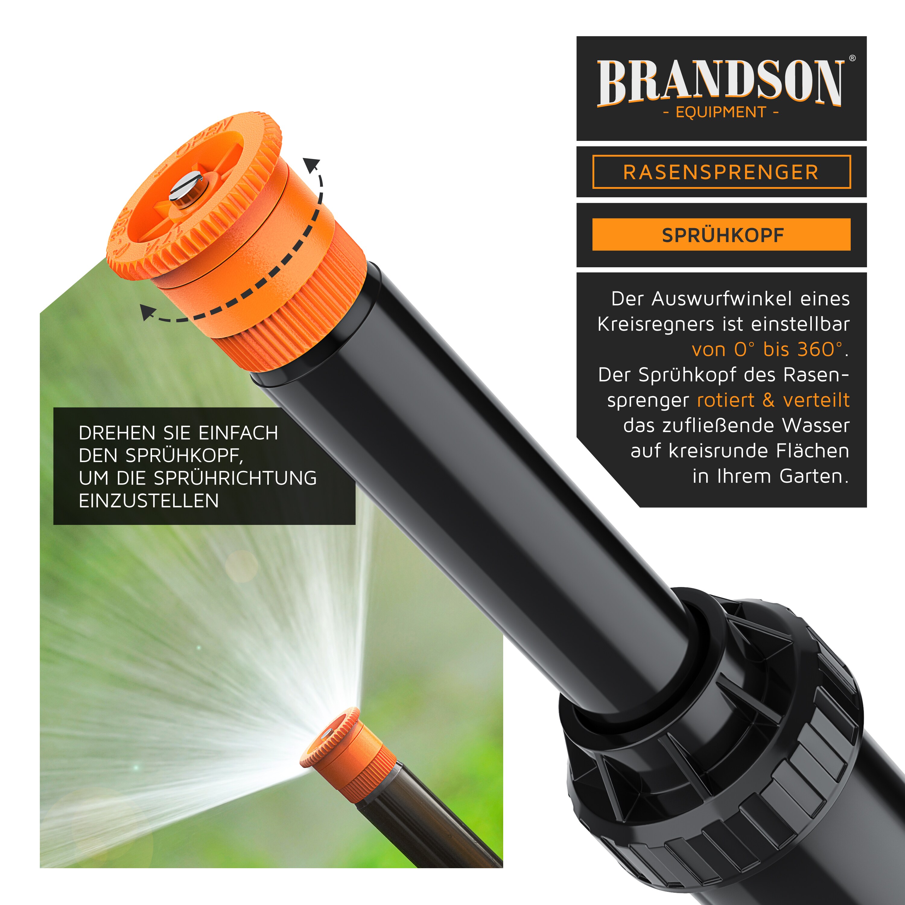 Brandson 2x Versenkregner - Rasensprinkler - Gartensprinkler Bewässerungssystem versenkbar - für Flächen bis 25 m2 - mit Schmutzsieb - frostsicher