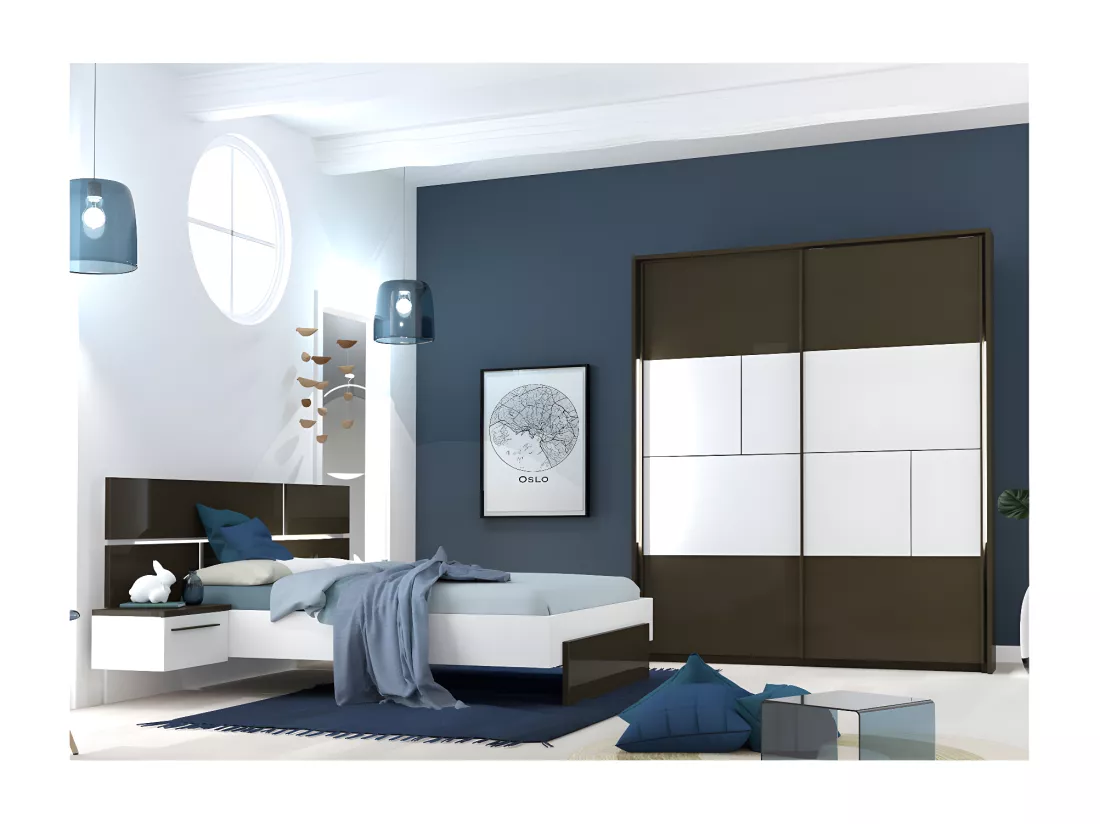 Chambre Adulte Complète Gris Moonstone/Blanc (160*200) - FLORINE n°1