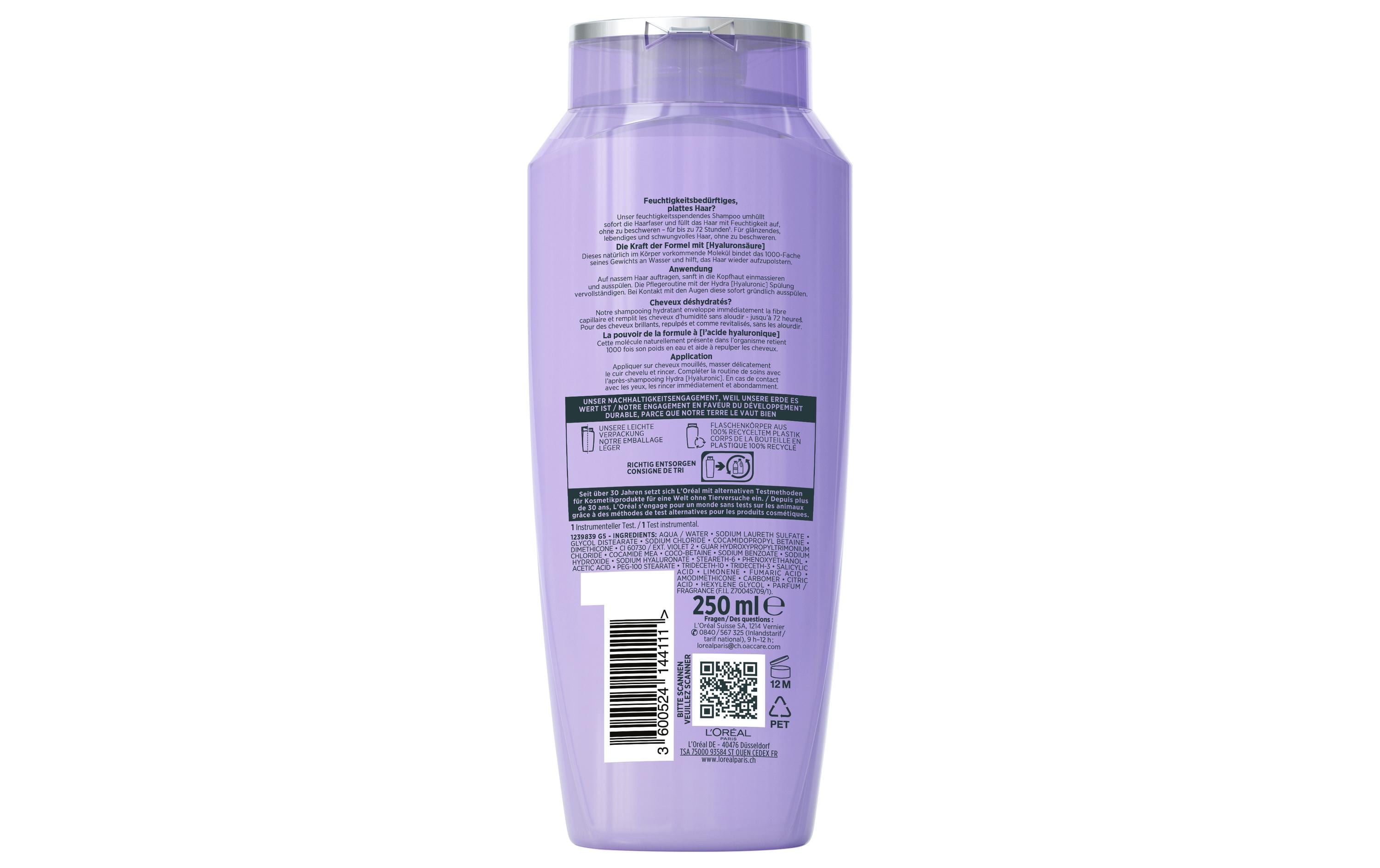 Shampoo Hydra Hyaluronic 72H 250 mlHaarshampoo versorgt Kopfhaut und Längen mit der nötigen Feuchtigkeit