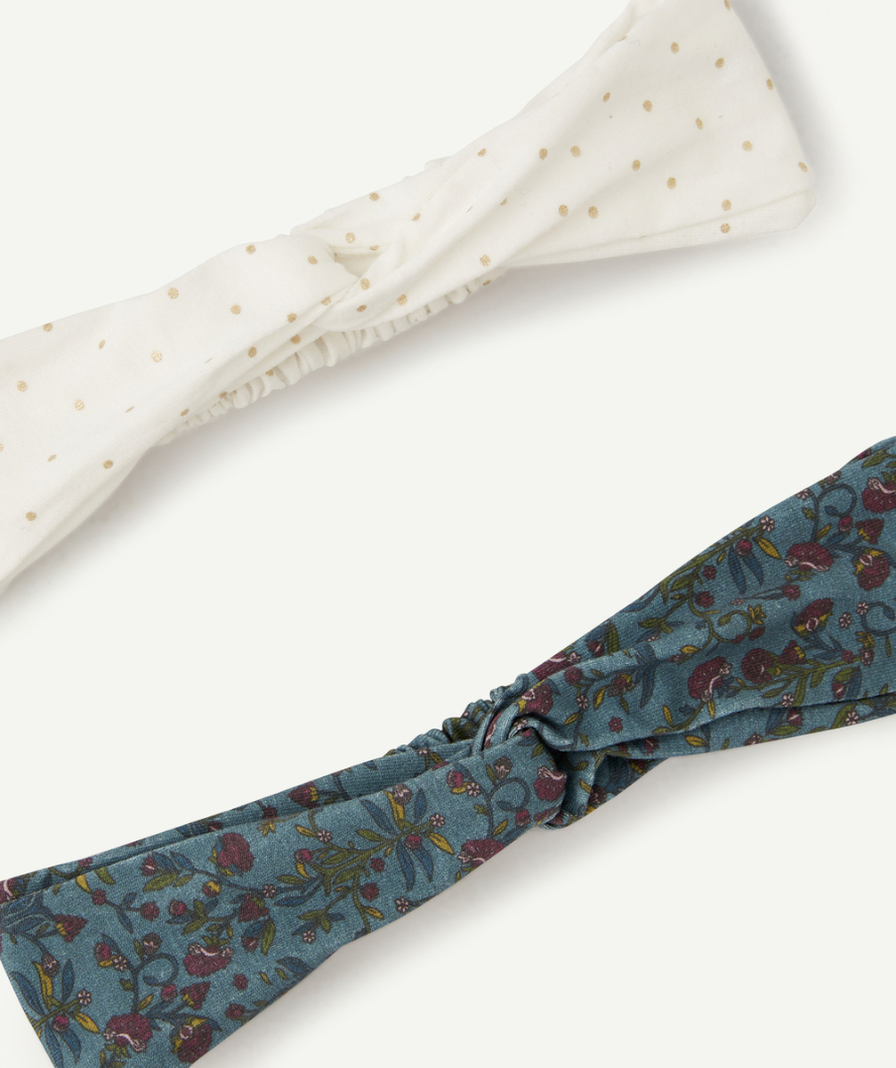 LOT DE 2 BANDEAUX BÉBÉ FILLE VERT ET BLANC AVEC IMPRIMÉS