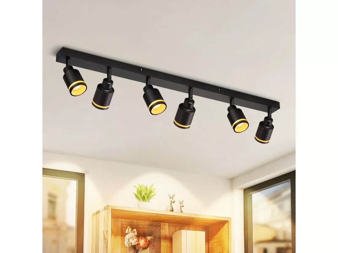 NETTLIFE Plafonnier noir moderne : 6 spots de plafond orientables, en métal, GU10 pour bureau, chambre, salle à manger, sans ampoule
