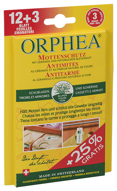 ORPHEA Mottenschutz Blätter Blütenduft<br>1 Stück, 12 Stück + 3 Stück Aktion