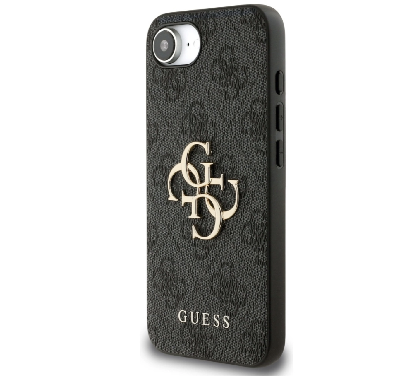 iPhone 16e Leder Hardcase Hülle 4G Big Metal Logo (GUHCPSE44GMGGR) - Schwarz