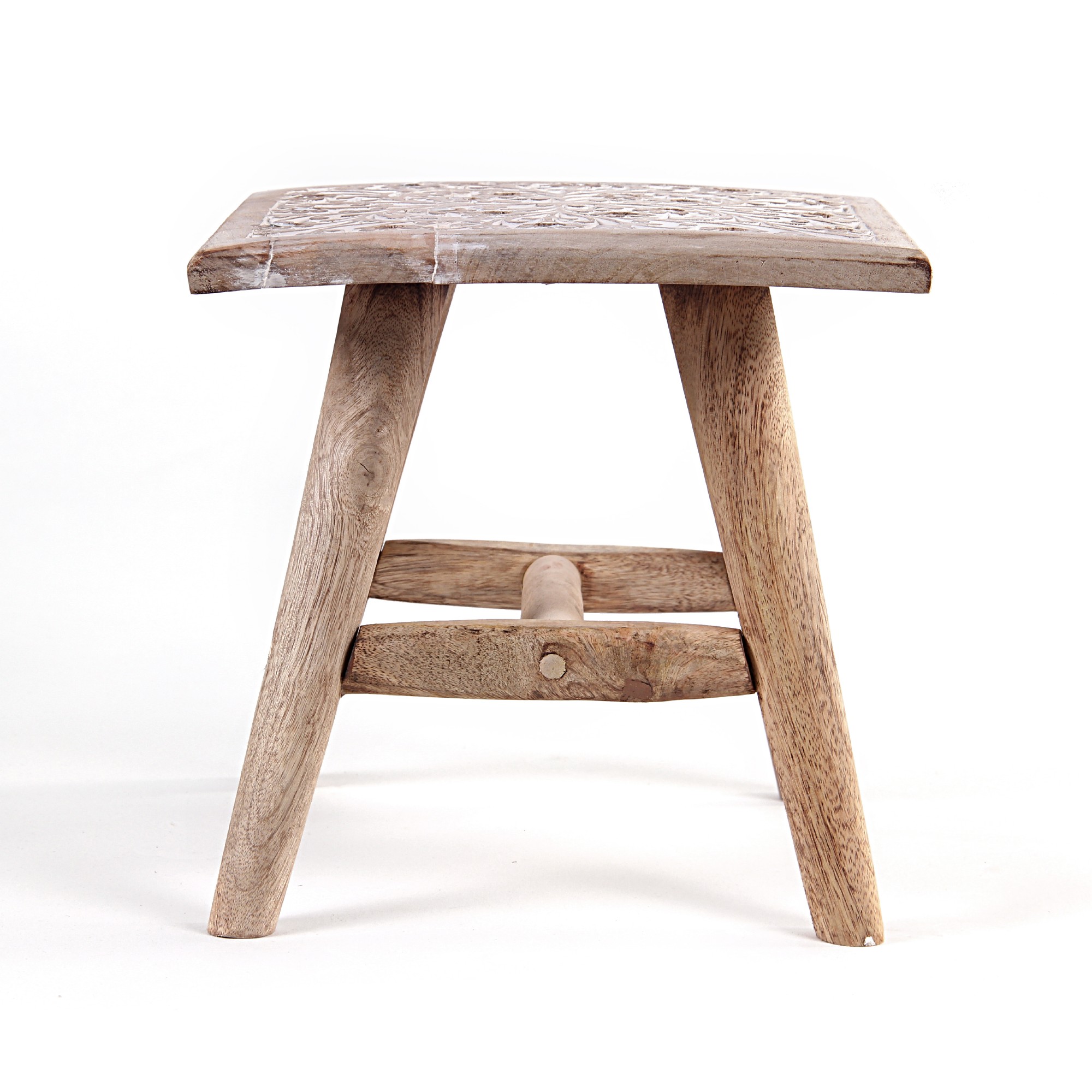 Hocker 'Flowers' Mangoholz, natur, weiß, T 25 cm, B 25 cm, H 25 cm von fischer's lagerhaus