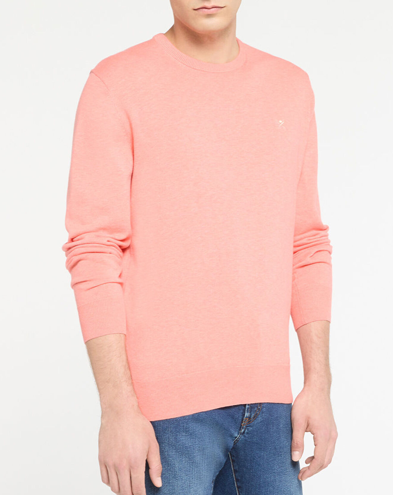 Hackett London Pull en Coton & Soie col rond rose moyen