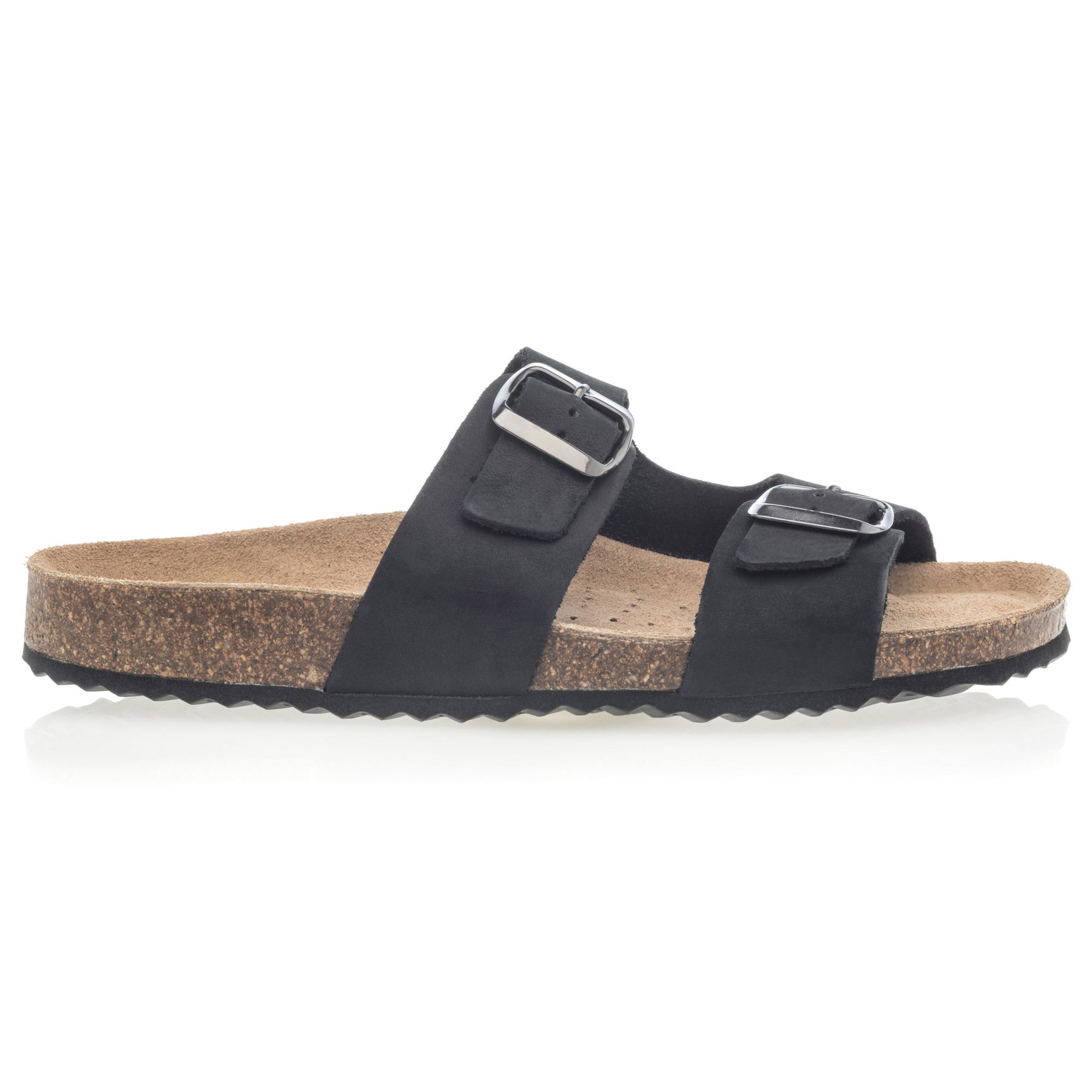 Mules semelle liège Femme en cuir noir