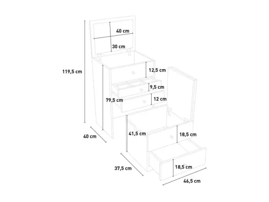 Coiffeuse table de maquillage miroir et commode compacte ANNA