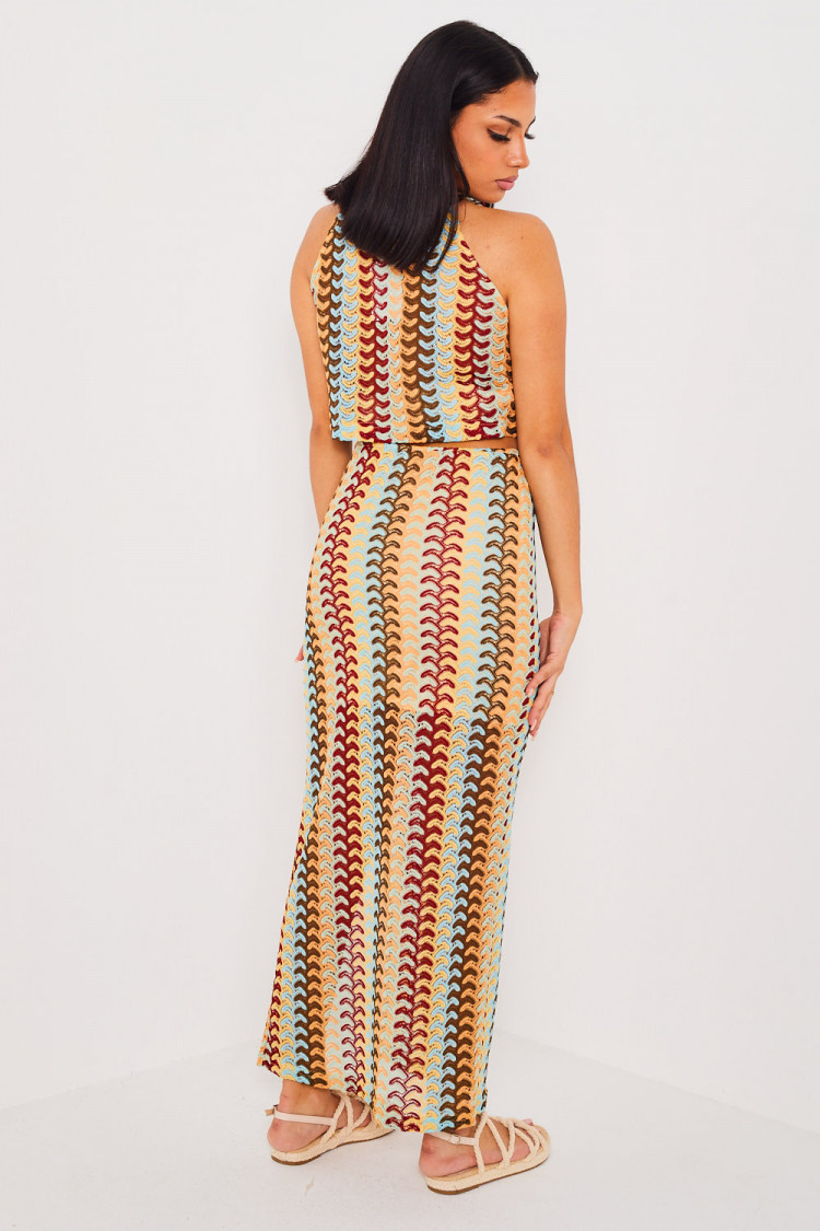 Ensemble 2 pièces top + jupe multicolore ajourée