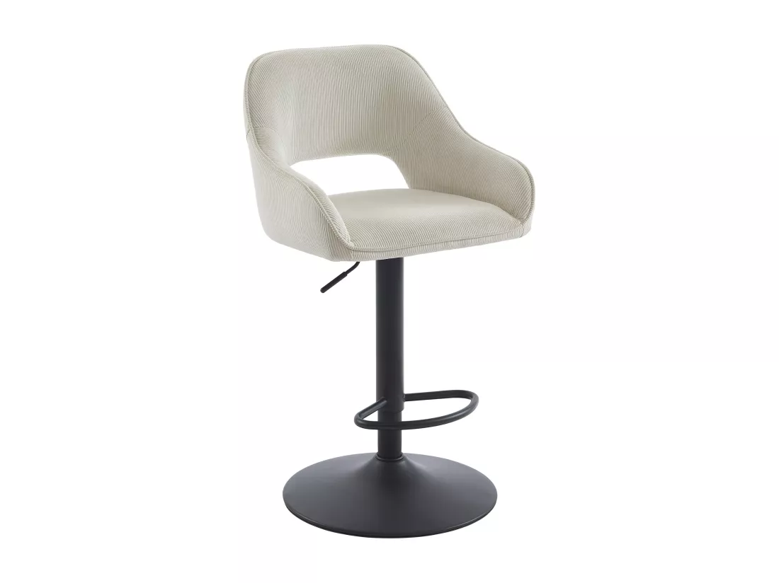 Lot de 2 tabourets de bar en velours côtelé et métal noir - Hauteur réglable - Crème - ZINEA