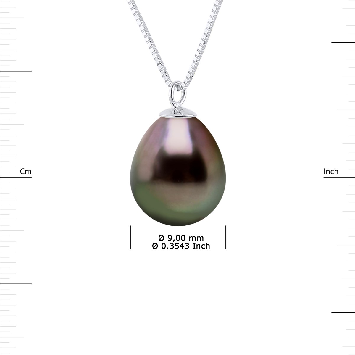 Collier Perle de Culture de TAHITI Poire 9-10 mm Chaîne Or Blanc