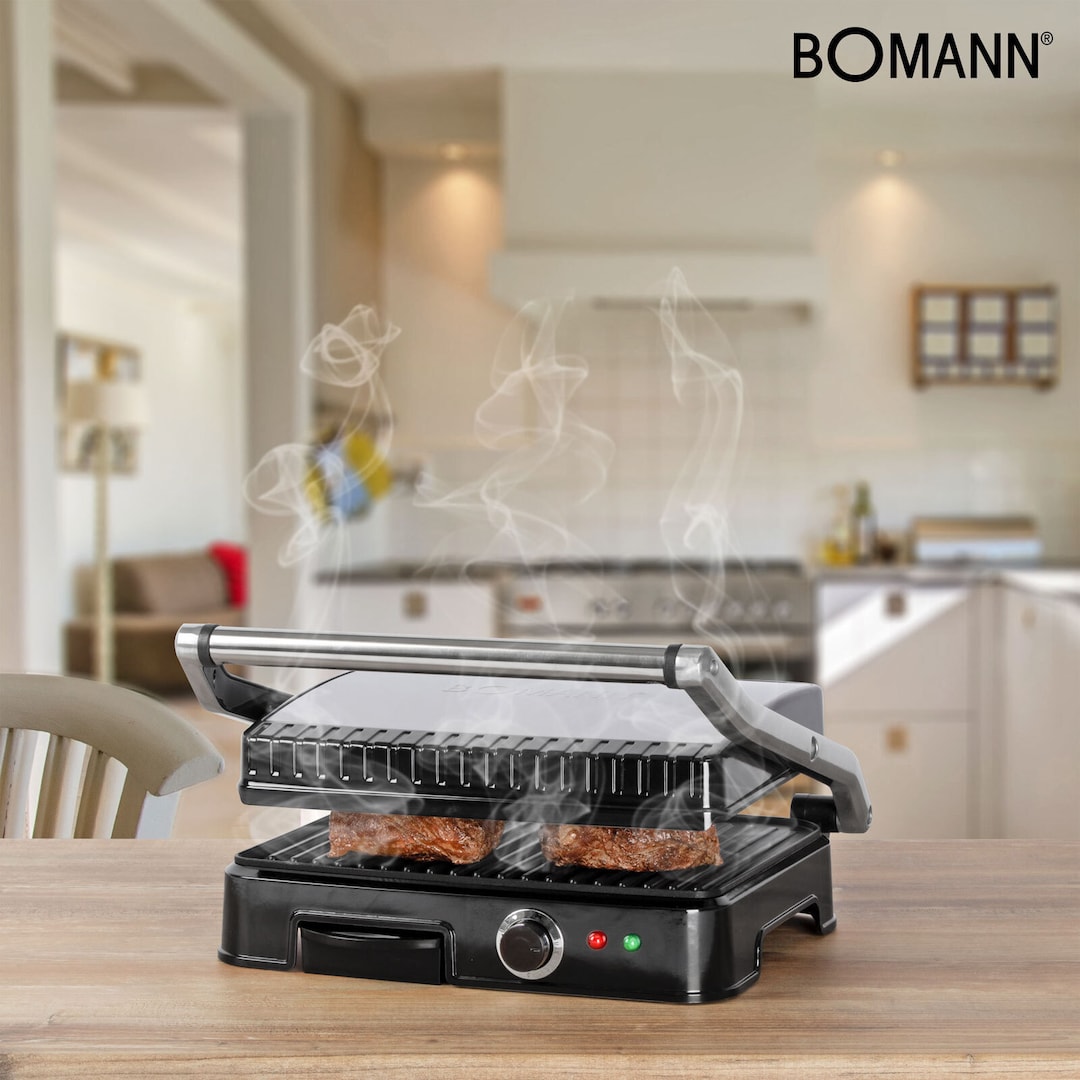 BOMANN Kontaktgrill KG 2242 CB Edelstahlgehäuse, schwarz, 2000 Watt