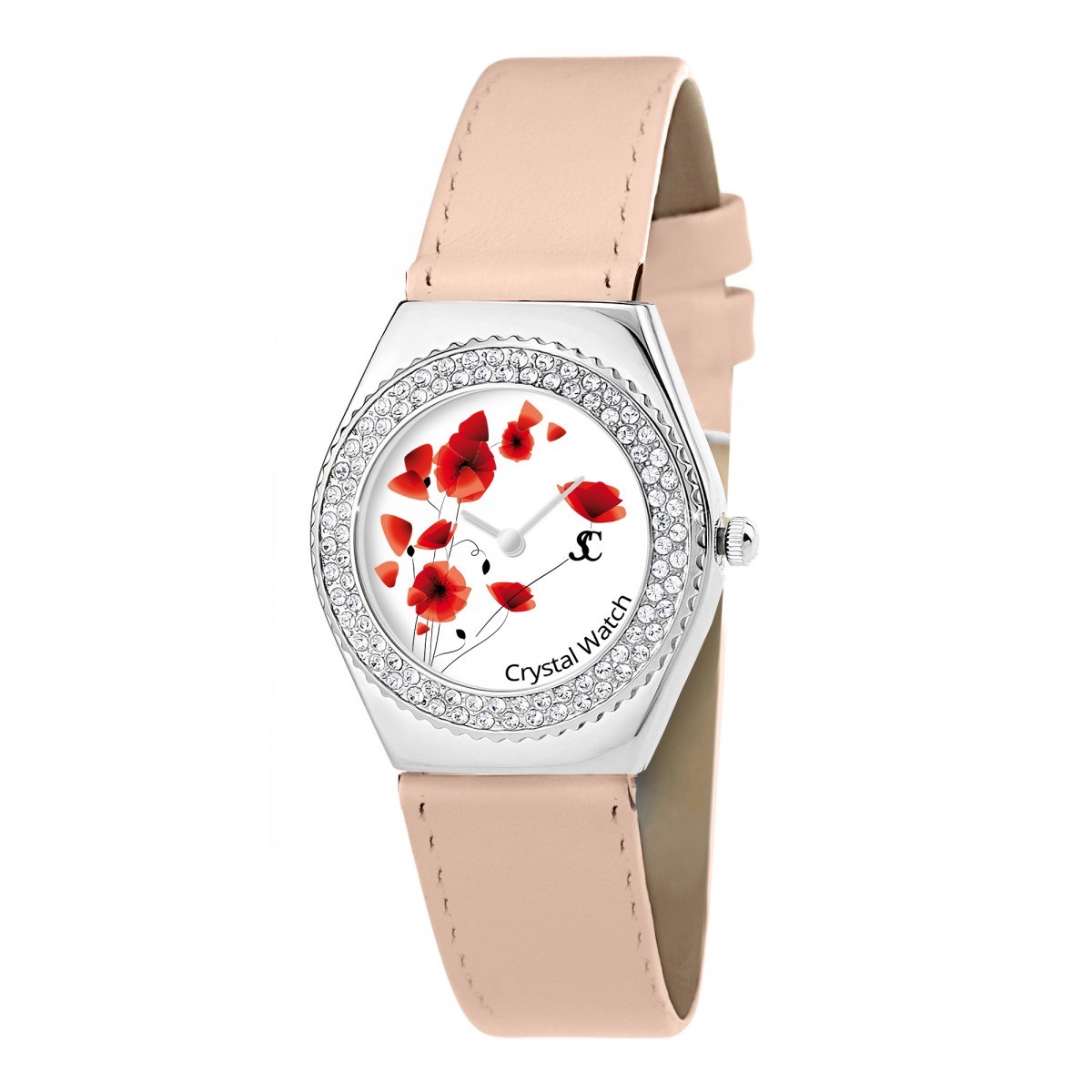 Montre Alysson Coquelicot à mouvement tournant SC Crystal ornée de Cristaux scintillants