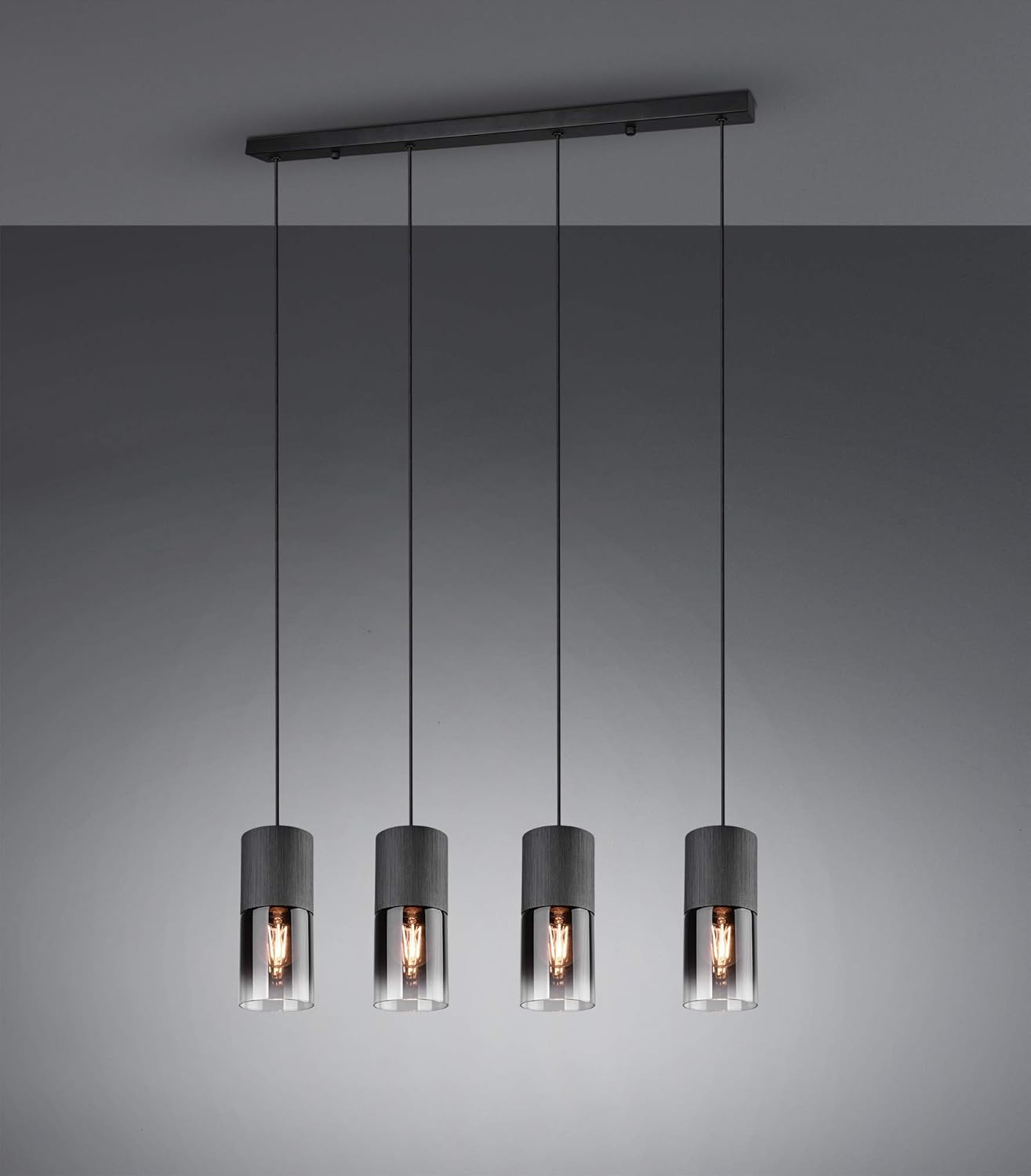 Trio Leuchten Pendelleuchte Robin 310600432, Metall Schwarz matt, Glas rauchfarbig, exkl. 4x E27, Schwarz Matt/Rauchfarbig