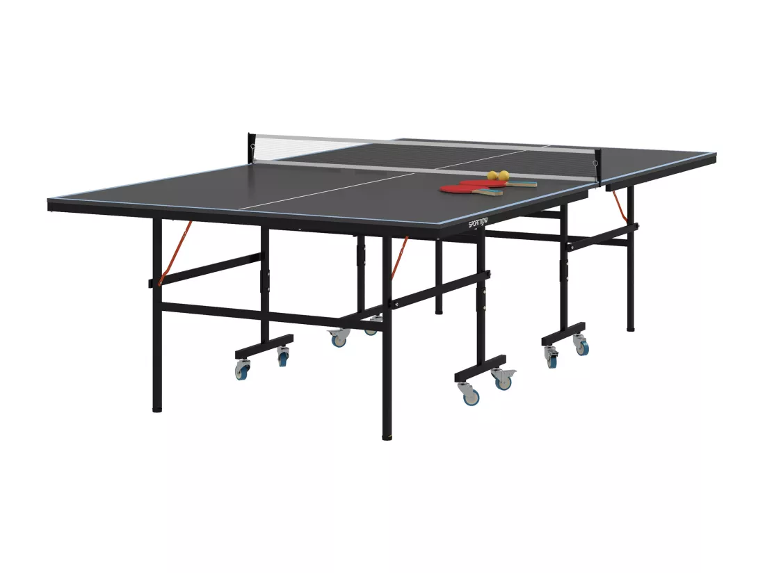 Table de ping pong tennis de table pliable 8 roues - filet, 2 raquettes, 3 balles inclus - noir gris