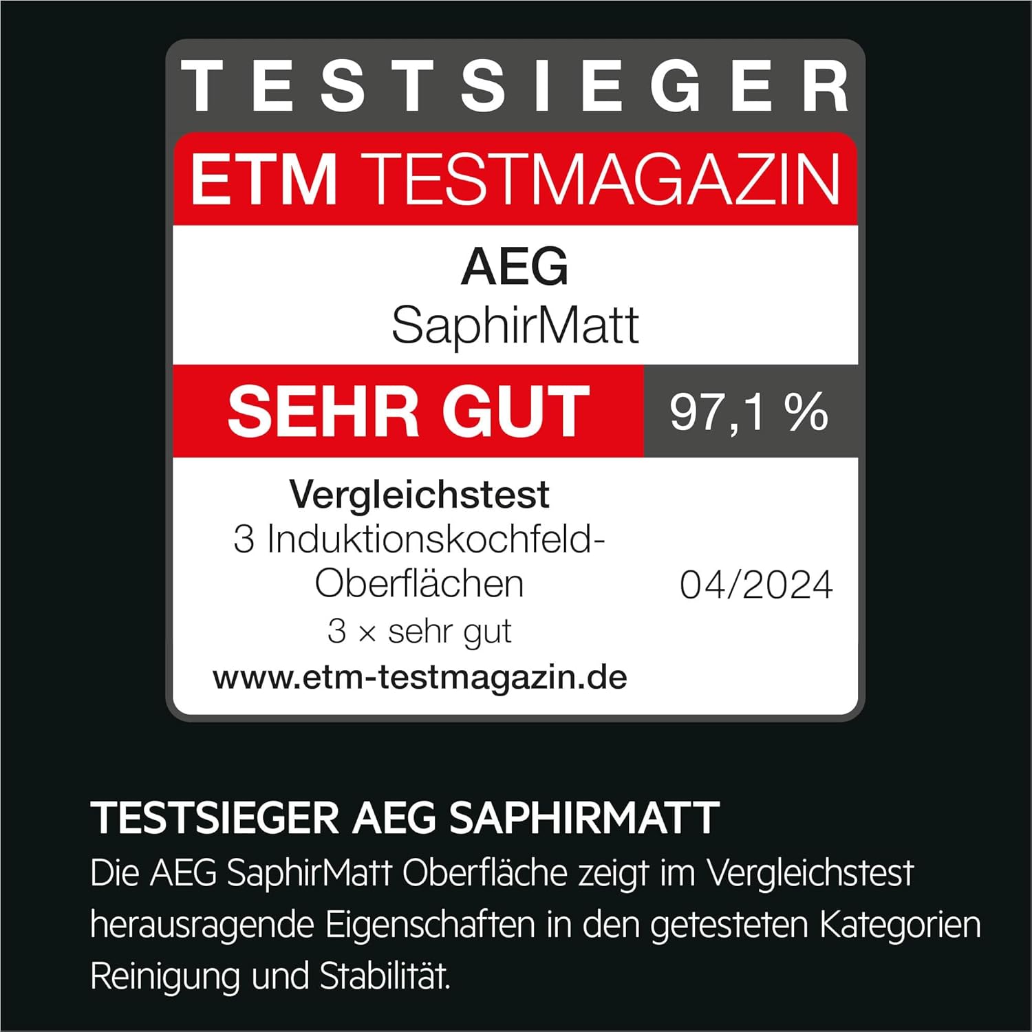 AEG Induktionskochfeld autark 80cm, Made in Germany, 4 Flex-Zonen mit Kratzresistenter SaphirMatt-Oberfläche, Powerfunktion, Bridge-Kombination 2er Zonen, Hob²Hood, Facettenrahmen, TII84B0FFZ