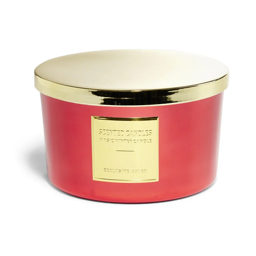Bougie avec couvercle pot métallisé rouge et doré senteur fruits rouges 30H