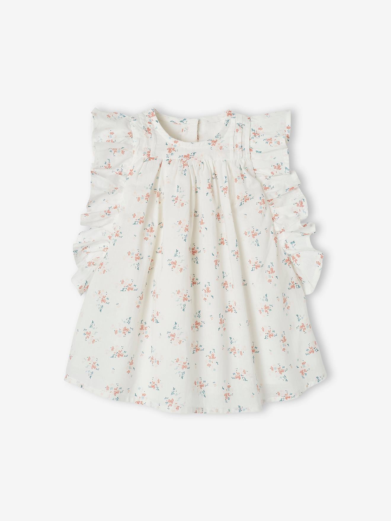 Vestido floral com babados para bebê, estampa branca clara