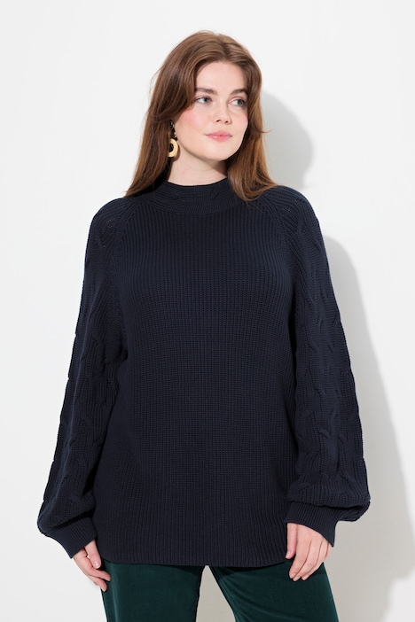 Pullover, Zopfmuster, Stehkragen, Langarm, Biobaumwolle