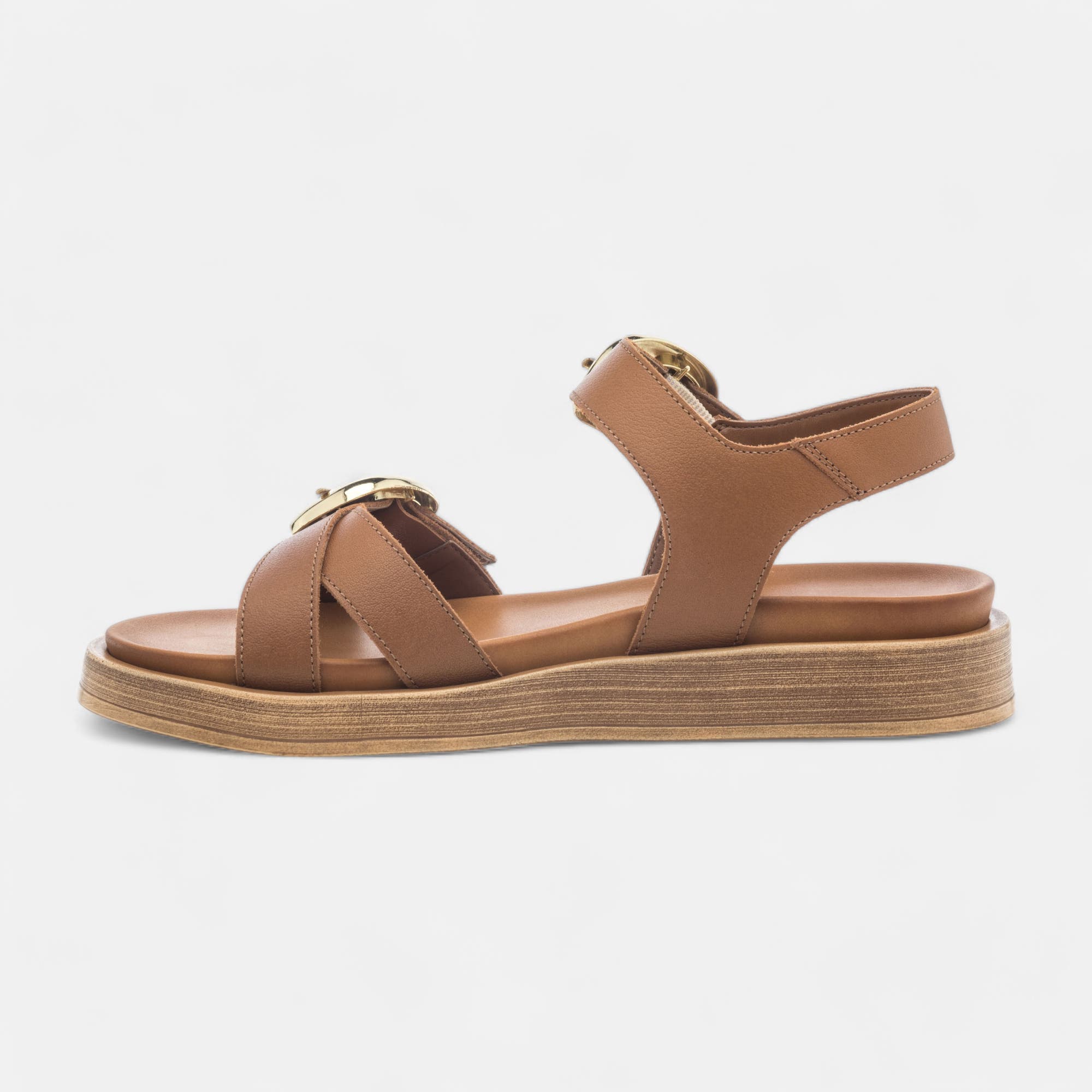 Nu-pieds Femme en cuir cognac